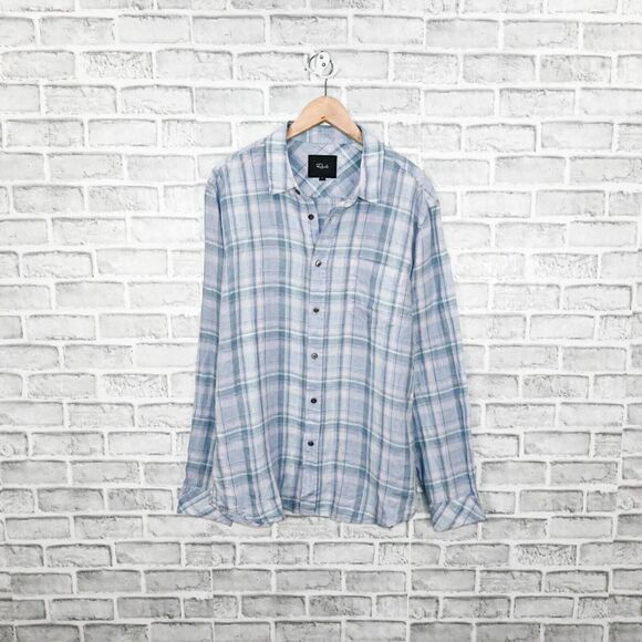 RAILS Men's 100% Linen Havana Shirt Cerulean Jewel Size Large - Picture 1 of 5